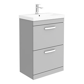 Brooklyn 600 Grey Mist Floor Standing 2 Drawer Vanity Unit with Thin-Edge Basin Large Image
