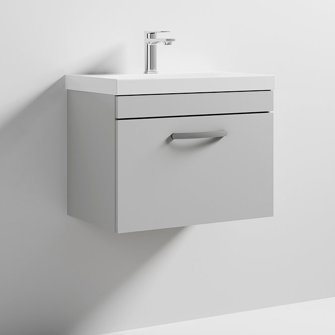 Brooklyn 600 Grey Mist Wall Hung 1-Drawer Vanity Unit with Thin-Edge Basin  Feature Large Image