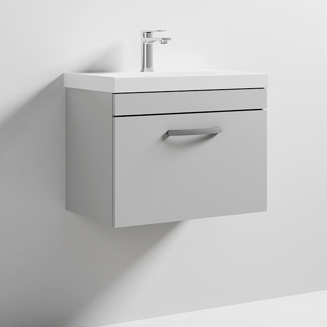 Brooklyn 600 Grey Mist Wall Hung 1-Drawer Vanity Unit with Thin-Edge Basin Feature Large Image