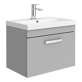 Brooklyn 600 Grey Mist Wall Hung 1-Drawer Vanity Unit with Thin-Edge Basin Large Image