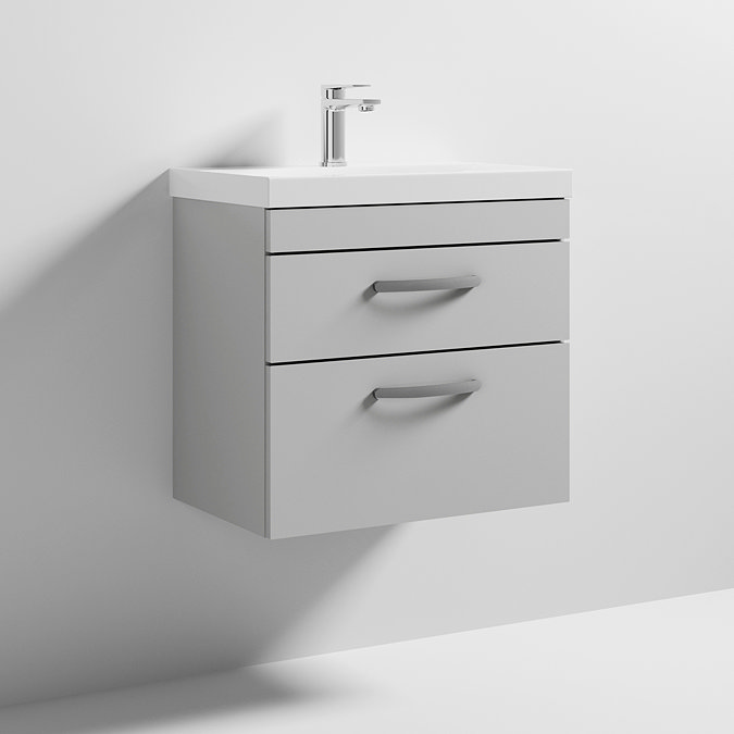 Brooklyn 600 Grey Mist Wall Hung 2 Drawer Vanity Unit with Thin-Edge Basin  Feature Large Image
