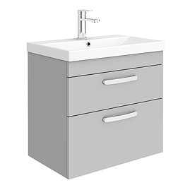 Brooklyn 600 Grey Mist Wall Hung 2 Drawer Vanity Unit with Thin-Edge Basin Large Image