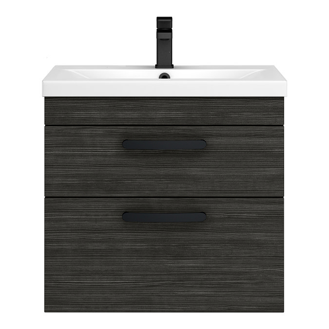 Brooklyn 600mm Black Wall Hung Vanity Unit - 2 Drawer with Matt Black Handles