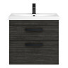 Brooklyn 600mm Black Wall Hung Vanity Unit - 2 Drawer with Matt Black Handles