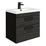 Brooklyn 600mm Black Wall Hung Vanity Unit - 2 Drawer with Matt Black Handles