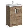Brooklyn 600mm Brown Oak Vanity Unit - Floor Standing 2 Door Unit