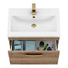 Brooklyn 600mm Brown Oak Wall Hung Vanity Unit - Single Drawer with Brushed Brass Handle