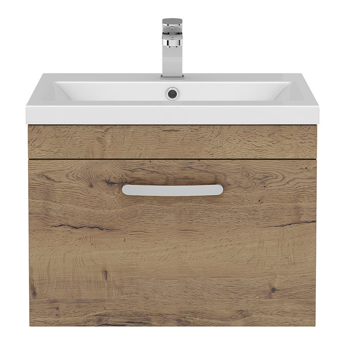 Brooklyn 600mm Brown Oak Wall Hung Vanity Unit - Single Drawer