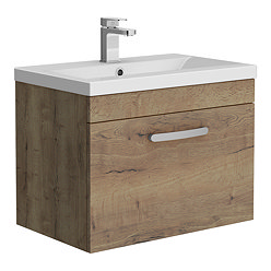 Brooklyn 600mm Brown Oak Wall Hung Vanity Unit - Single Drawer