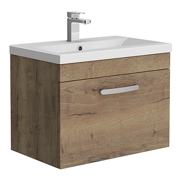 Brooklyn 600mm Brown Oak Wall Hung Vanity Unit - Single Drawer