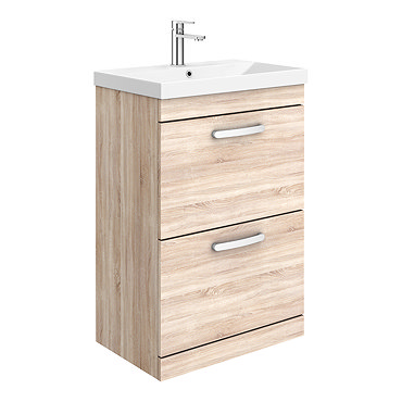 Brooklyn 600 Natural Oak Floor Standing 2 Drawer Vanity Unit with Thin-Edge Basin  Profile Large Image