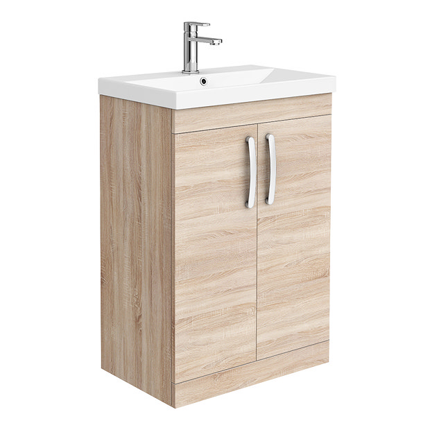 Brooklyn 600 Natural Oak Floor Standing Vanity Unit with Thin-Edge Basin Large Image