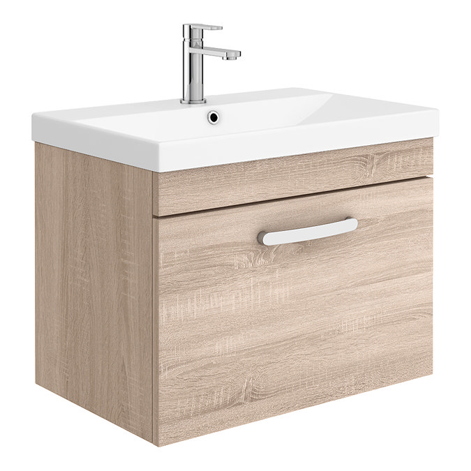 Brooklyn 600 Natural Oak Wall Hung 1-Drawer Vanity Unit with Thin-Edge Basin Large Image