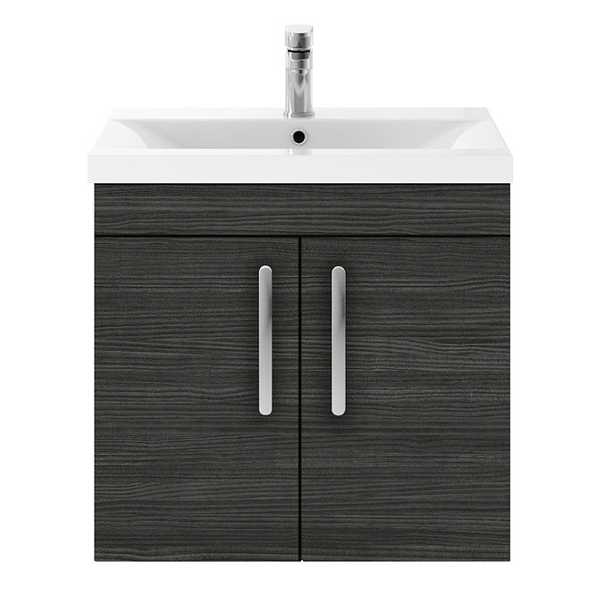 Brooklyn 600mm Black 2 Door Wall Hung Vanity Unit In Bathroom Large Image