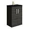 Brooklyn 600mm Black Floor Standing Vanity Unit with Matt Black Basin + Brass Handles Large Image