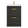Brooklyn 600mm Black Vanity Unit - Floor Standing 2 Drawer Unit with Brushed Brass Handles