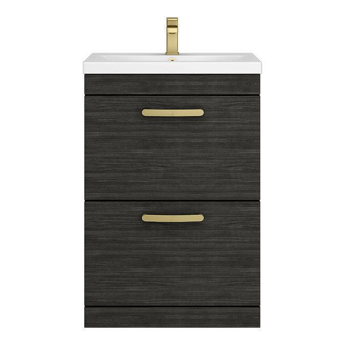 Brooklyn 600mm Black Vanity Unit - Floor Standing 2 Drawer Unit with Brushed Brass Handles