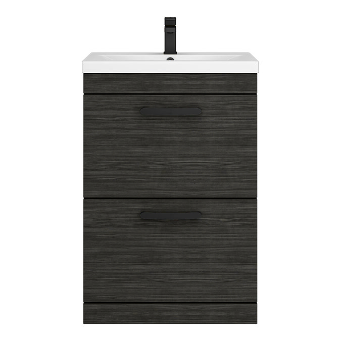 Brooklyn 600mm Black Vanity Unit - Floor Standing 2 Drawer Unit with Matt Black Handles