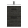 Brooklyn 600mm Black Vanity Unit - Floor Standing 2 Drawer Unit with Matt Black Handles