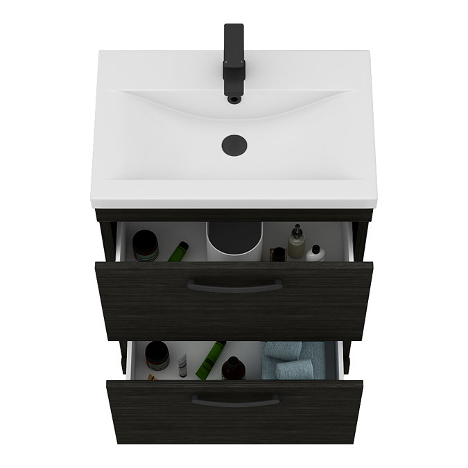 Brooklyn 600mm Black Vanity Unit - Floor Standing 2 Drawer Unit with Matt Black Handles