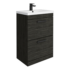 Brooklyn 600mm Black Vanity Unit - Floor Standing 2 Drawer Unit with Matt Black Handles