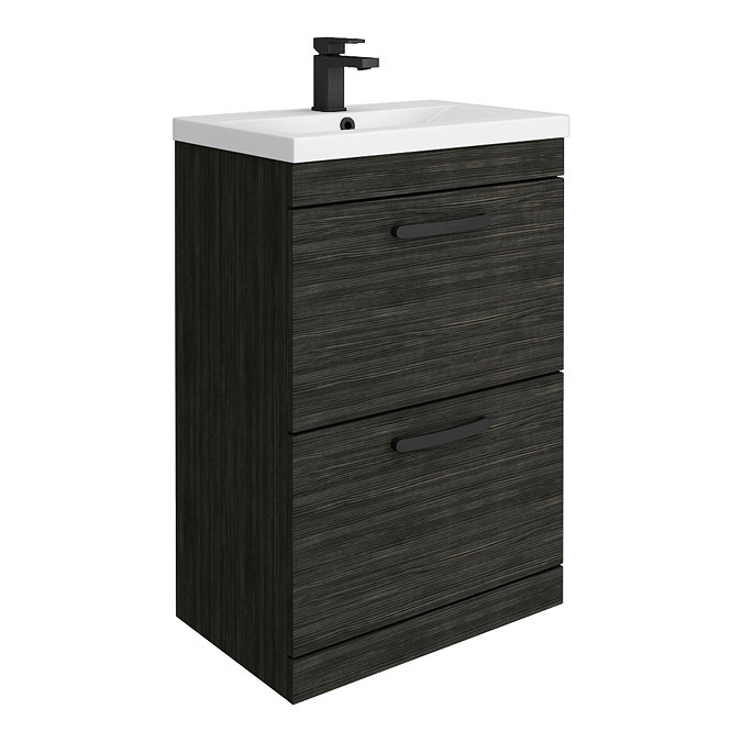 Brooklyn 600mm Black Vanity Unit - Floor Standing 2 Drawer Unit with Matt Black Handles