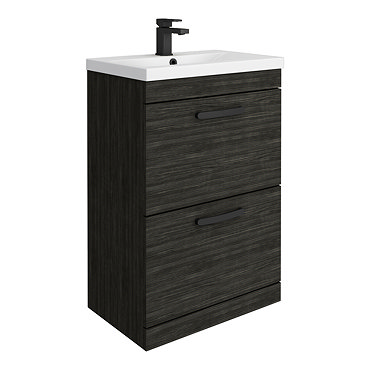 Brooklyn 600mm Black Vanity Unit - Floor Standing 2 Drawer Unit with Matt Black Handles