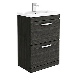 Brooklyn 600mm Black Vanity Unit - Floor Standing 2 Drawer Unit Large Image