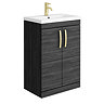 Brooklyn 600mm Black Vanity Unit with Brushed Brass Handles Large Image