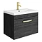 Brooklyn 600mm Black Wall Hung 1-Drawer Vanity Unit with Brushed Brass Handle Large Image