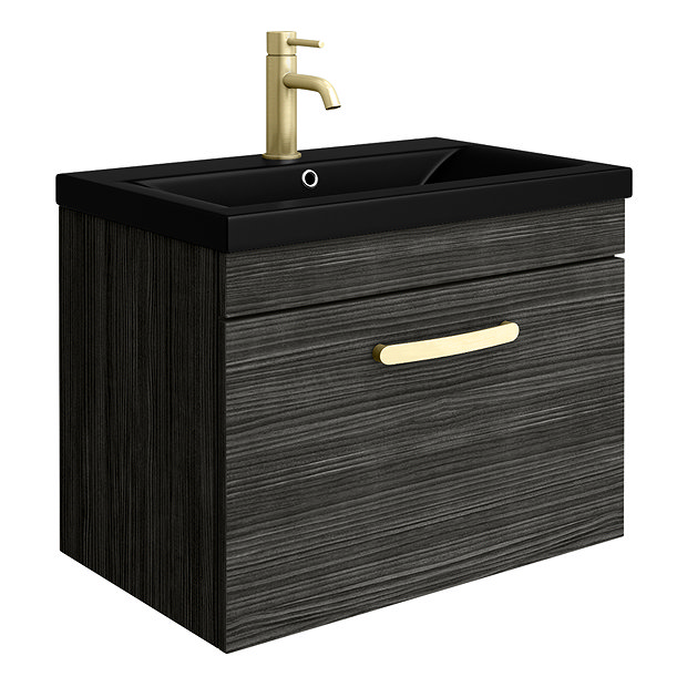 Brooklyn 600mm Black Wall Hung 1-Drawer Vanity Unit with Matt Black ...