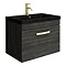 Brooklyn 600mm Black Wall Hung 1-Drawer Vanity Unit with Matt Black Basin + Brass Handle Large Image