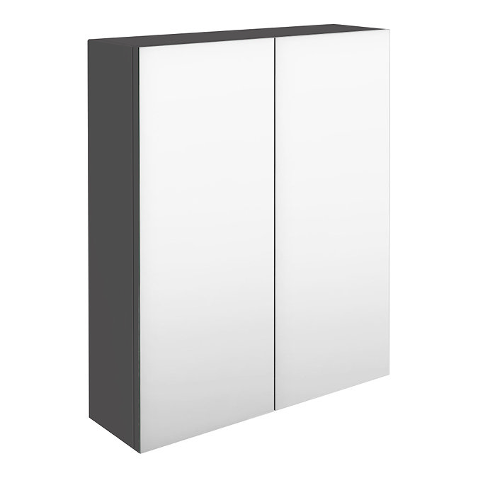 Brooklyn 600mm Gloss Grey Bathroom Mirror Cabinet - 2 Door Large Image