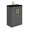 Brooklyn 600mm Gloss Grey Floor Standing Vanity Unit with Matt Black Basin + Brass Handles Large Ima