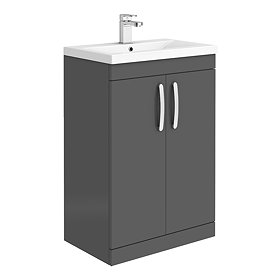 Brooklyn 600mm Gloss Grey Vanity Unit - Floor Standing 2 Door Unit Large Image