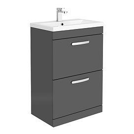 Brooklyn 600mm Gloss Grey Vanity Unit - Floor Standing 2 Drawer Unit Large Image