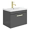Brooklyn 600mm Gloss Grey Wall Hung 1-Drawer Vanity Unit with Brushed Brass Handle Large Image