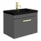 Brooklyn 600mm Gloss Grey Wall Hung 1-Drawer Vanity Unit with Matt Black Basin + Brass Handle Large