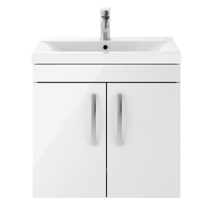 Brooklyn 600mm Gloss White 2 Door Wall Hung Vanity Unit In Bathroom Large Image