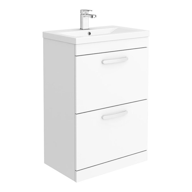 Brooklyn 600mm Gloss White Vanity Unit - Floor Standing 2 Drawer Unit Large Image