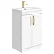 Brooklyn 600mm Gloss White Vanity Unit with Brushed Brass Handles Large Image