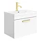 Brooklyn 600mm Gloss White Wall Hung 1-Drawer Vanity Unit with Brushed Brass Handle Large Image