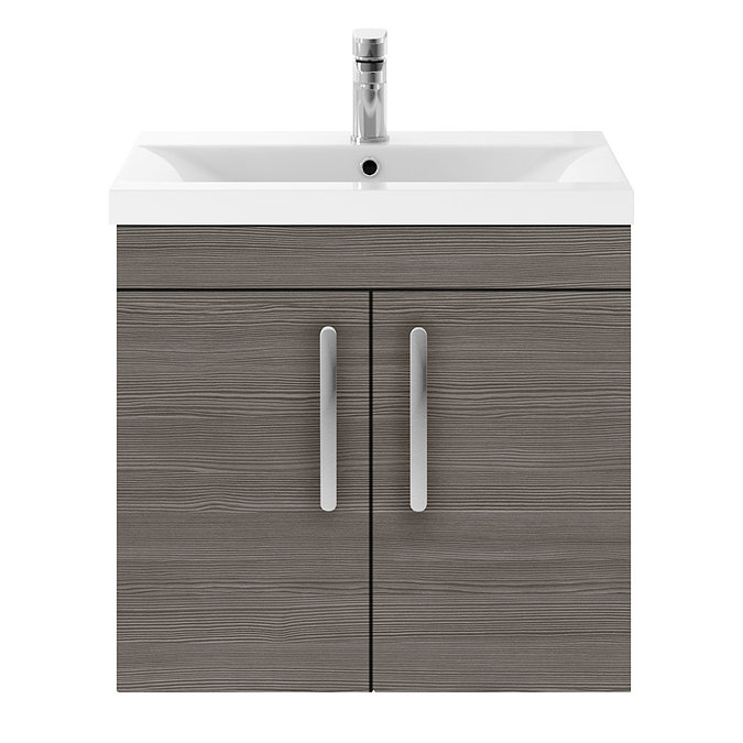Brooklyn 600mm Grey Avola 2 Door Wall Hung Vanity Unit In Bathroom Large Image