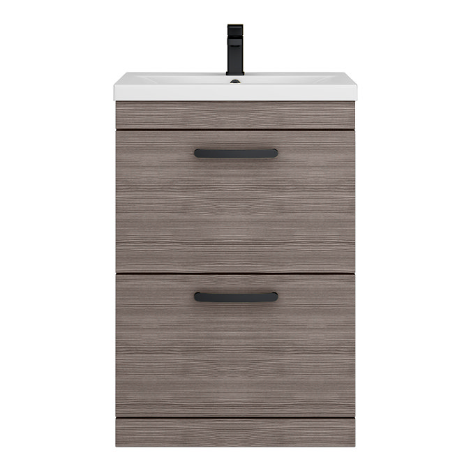 Brooklyn 600mm Grey Avola Vanity Unit - Floor Standing 2 Drawer Unit with Matt Black Handles