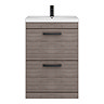 Brooklyn 600mm Grey Avola Vanity Unit - Floor Standing 2 Drawer Unit with Matt Black Handles