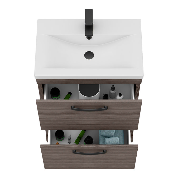 Brooklyn 600mm Grey Avola Vanity Unit - Floor Standing 2 Drawer Unit with Matt Black Handles