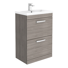 Brooklyn 600mm Grey Avola Vanity Unit - Floor Standing 2 Drawer Unit Large Image