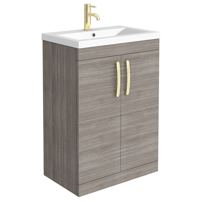 Brooklyn 600mm Grey Avola Vanity Unit with Brushed Brass Handles Large Image