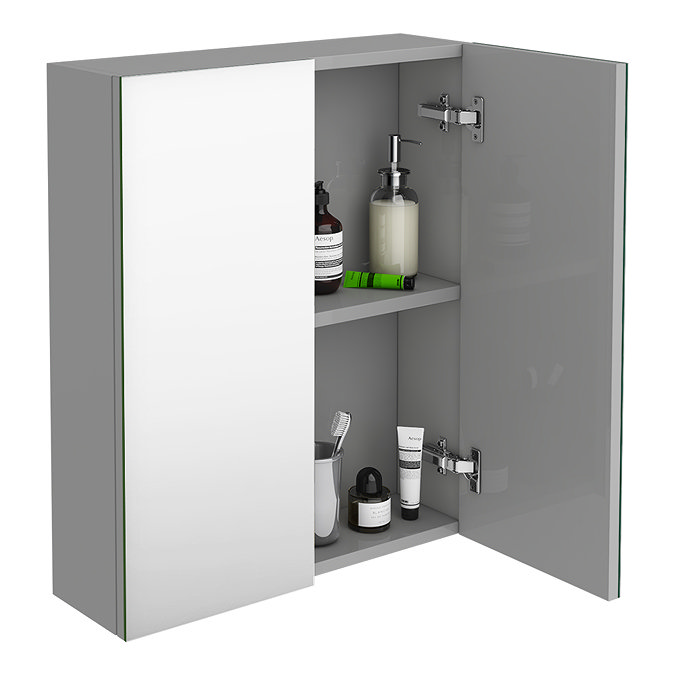 Brooklyn 600mm Grey Mist Bathroom Mirror Cabinet - 2 Door  Standard Large Image