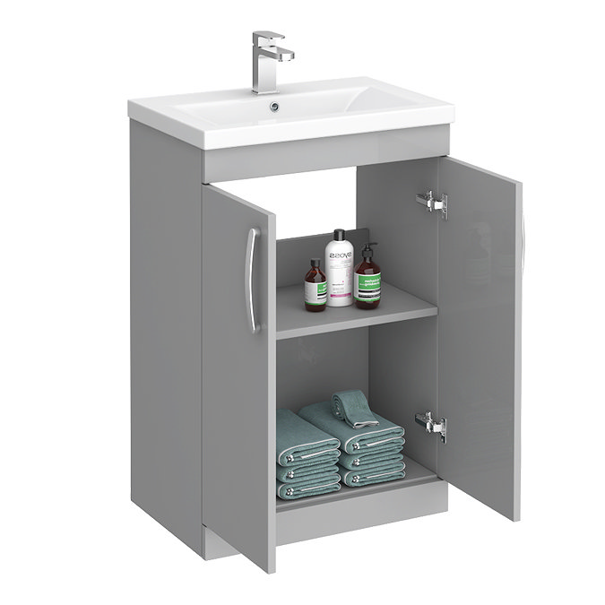 Brooklyn 600mm Grey Mist Vanity Unit - Floor Standing 2 Door Unit  Newest Large Image